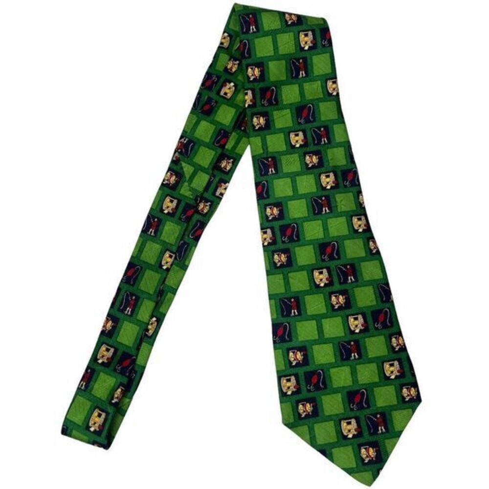 TOMMY HILFIGER Green Fly Fishing Silk Tie Lure Reel Novelty Fisherman - Picture 7 of 10